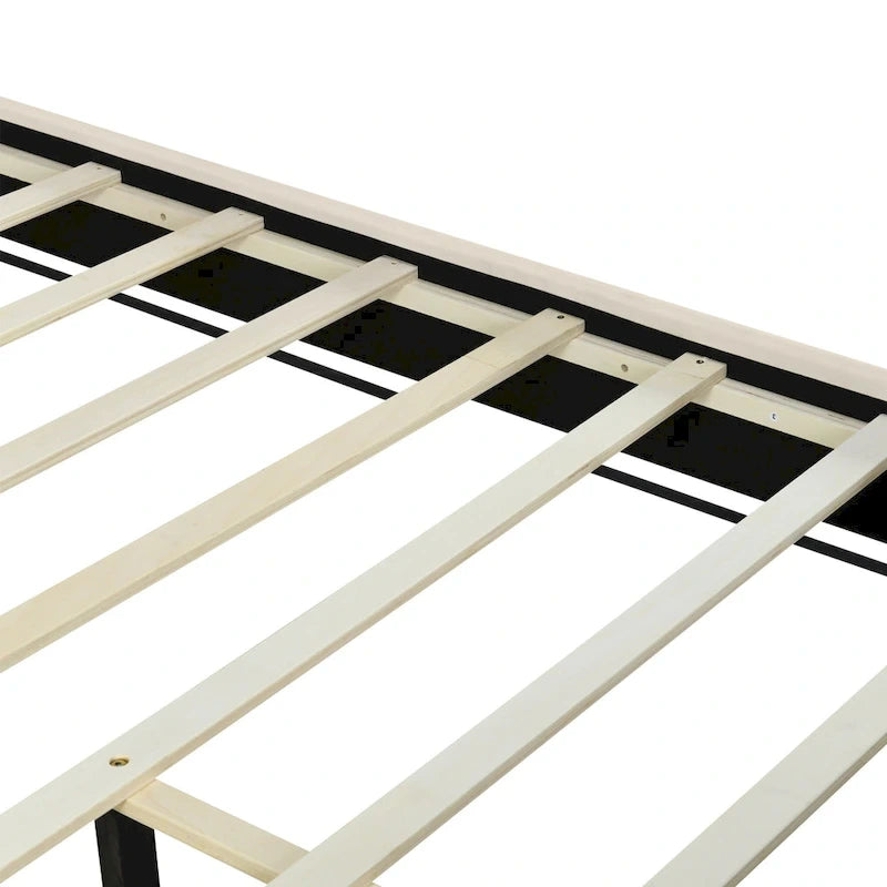 Queen Size Upholstered Platform Bed with Pull Point Headboard and Metal Wire Frame