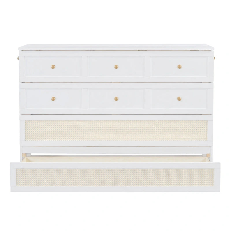 White Queen Size Murphy Bed with Storage and Large Drawers