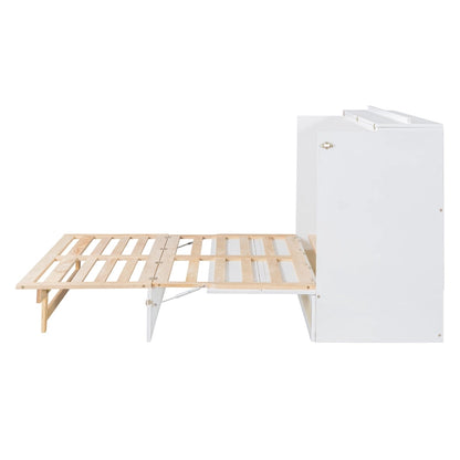 White Queen Size Murphy Bed with Storage and Large Drawers