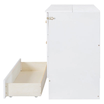 White Queen Size Murphy Bed with Storage and Large Drawers