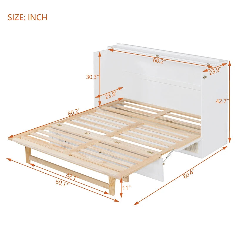 White Queen Size Murphy Bed with Storage and Large Drawers