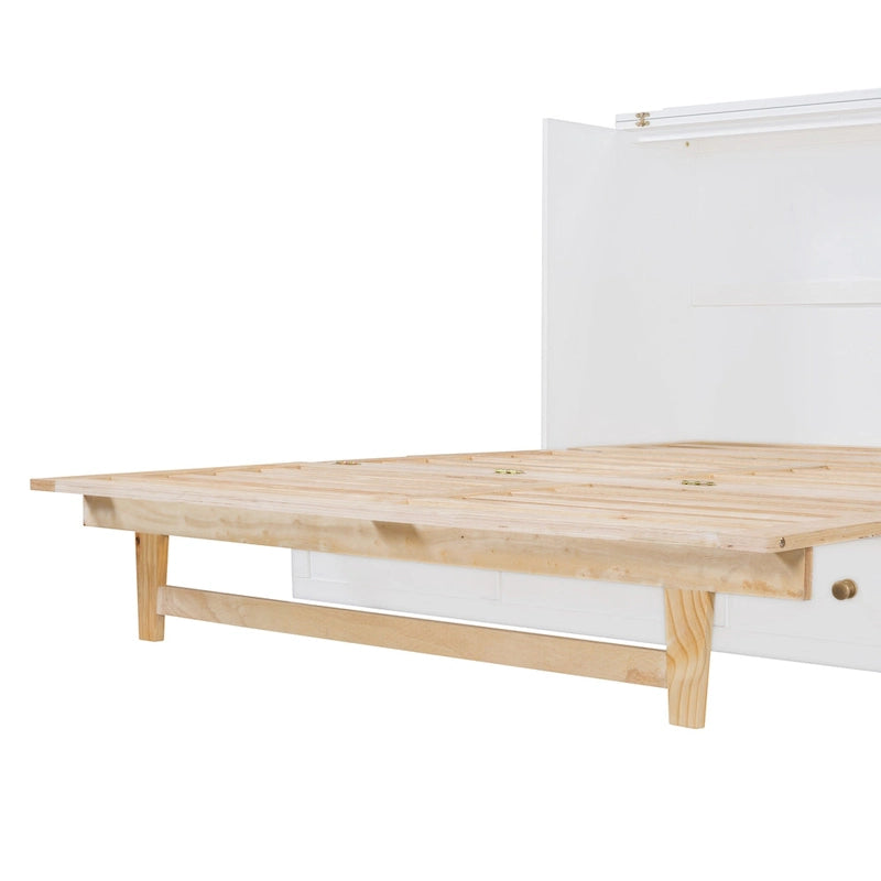 White Queen Size Murphy Bed with Storage and Large Drawers