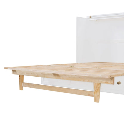 White Queen Size Murphy Bed with Storage and Large Drawers