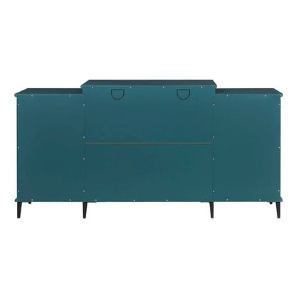Teal Blue 62 TV Stand with Glass Doors & Shelves for Living Room