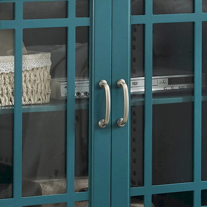 Teal Blue 62 TV Stand with Glass Doors & Shelves for Living Room