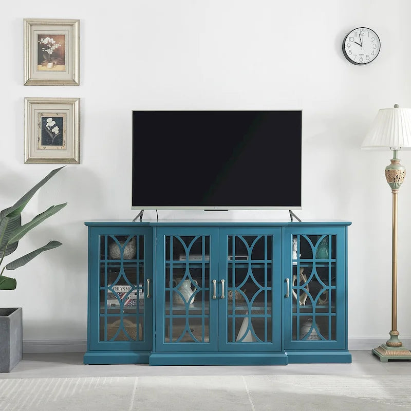 Teal Blue Modern 62 TV Stand with Large Top & 6 Shelves