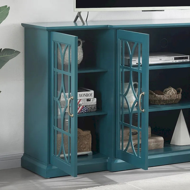 Teal Blue Modern 62 TV Stand with Large Top & 6 Shelves