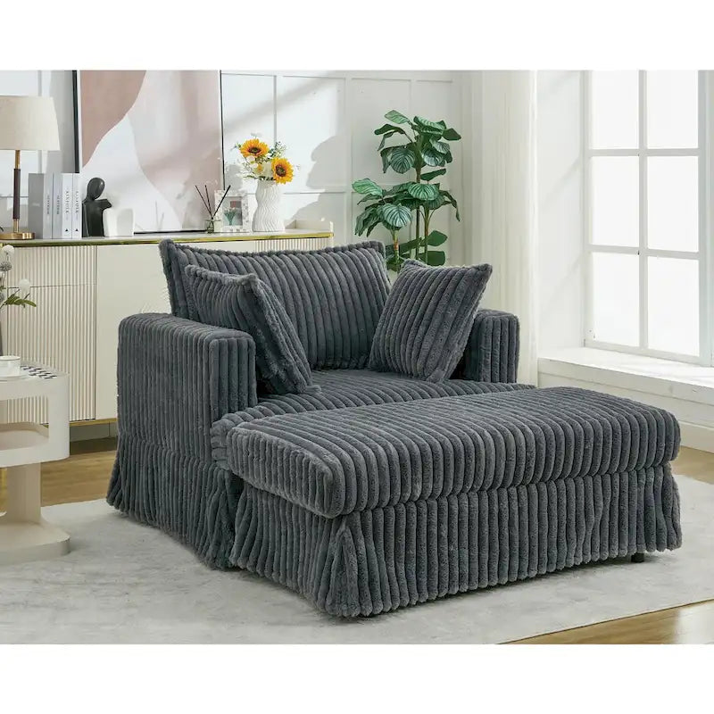 Dark Gray Modern 47.8 Upholstered Oversized Chaise Longue Chair with Ottoman and Pillows