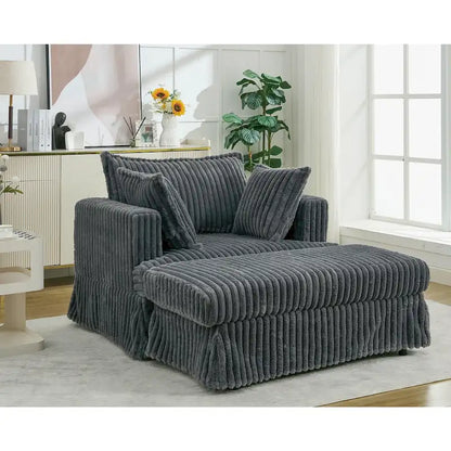 Dark Gray Modern 47.8 Upholstered Oversized Chaise Longue Chair with Ottoman and Pillows