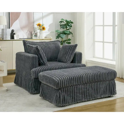 Dark Gray Modern 47.8 Upholstered Oversized Chaise Longue Chair with Ottoman and Pillows