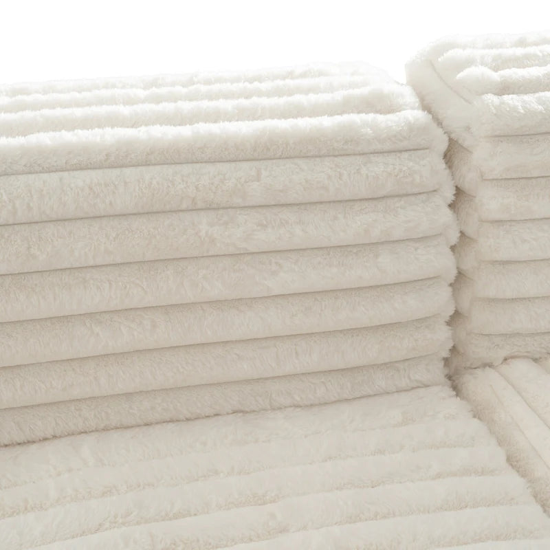 110 Faux Fur Cloud 3-Seater sat L-Shaped Sectional Sofa with Two Included Throw Pillows