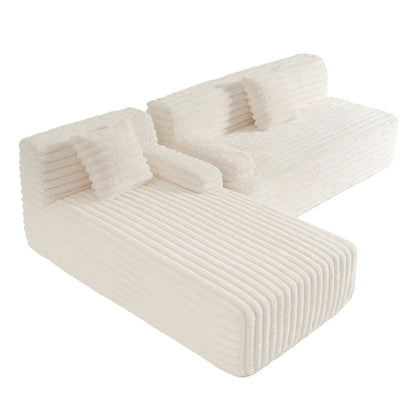 110 Faux Fur Cloud 3-Seater sat L-Shaped Sectional Sofa with Two Included Throw Pillows