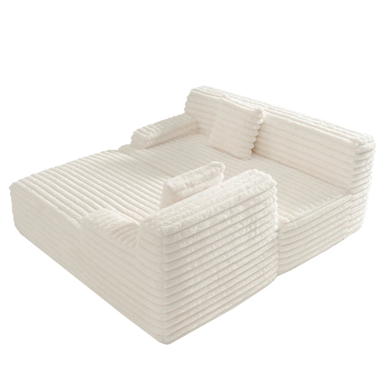 110 Faux Fur Cloud 3-Seater sat L-Shaped Sectional Sofa with Two Included Throw Pillows