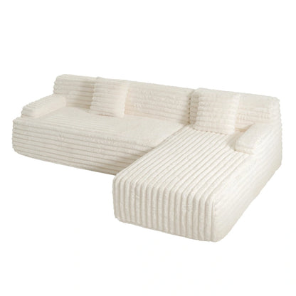 110 Faux Fur Cloud 3-Seater sat L-Shaped Sectional Sofa with Two Included Throw Pillows