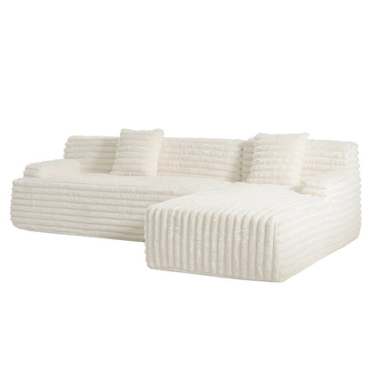 110 Faux Fur Cloud 3-Seater sat L-Shaped Sectional Sofa with Two Included Throw Pillows