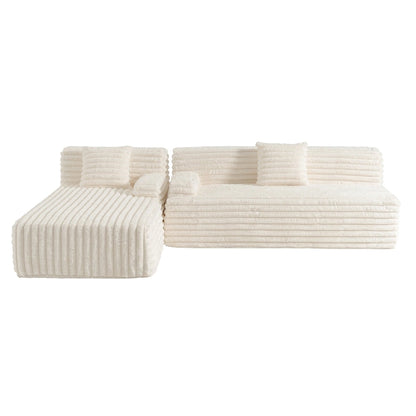 110 Faux Fur Cloud 3-Seater sat L-Shaped Sectional Sofa with Two Included Throw Pillows