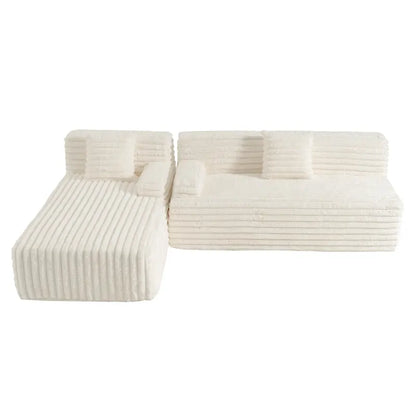 110 Faux Fur Cloud 3-Seater sat L-Shaped Sectional Sofa with Two Included Throw Pillows