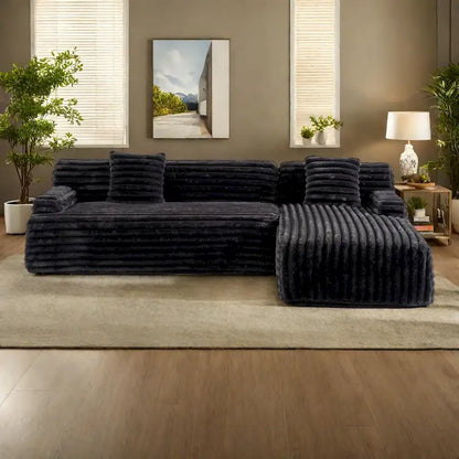 110 Faux Fur Cloud 3-Seater sat L-Shaped Sectional Sofa with Two Included Throw Pillows