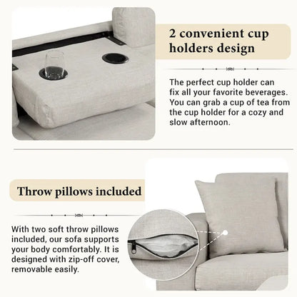 Grey 105 L-Shaped 7-Seat Modern Sectional Sofa with 2 Cushions, Reversible Chaise, Storage Ottoman, and Cup Holders