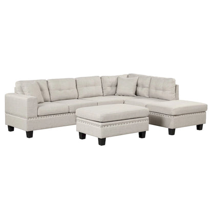 Grey 105 L-Shaped 7-Seat Modern Sectional Sofa with 2 Cushions, Reversible Chaise, Storage Ottoman, and Cup Holders