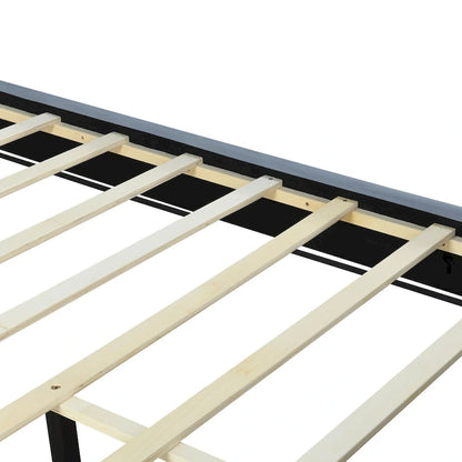 Gray Queen Size Upholstered Platform Bed with Pull Point Headboard and Metal Frame