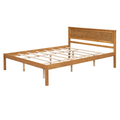 Espresso Queen Size Pine Wooden Platform Bed with Headboard and Wood Slat Support