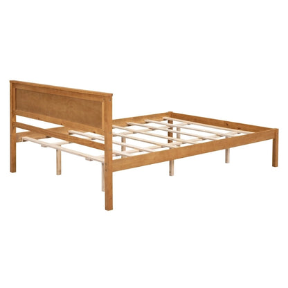 Espresso Queen Size Pine Wooden Platform Bed with Headboard and Wood Slat Support
