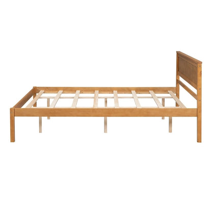 Espresso Queen Size Pine Wooden Platform Bed with Headboard and Wood Slat Support