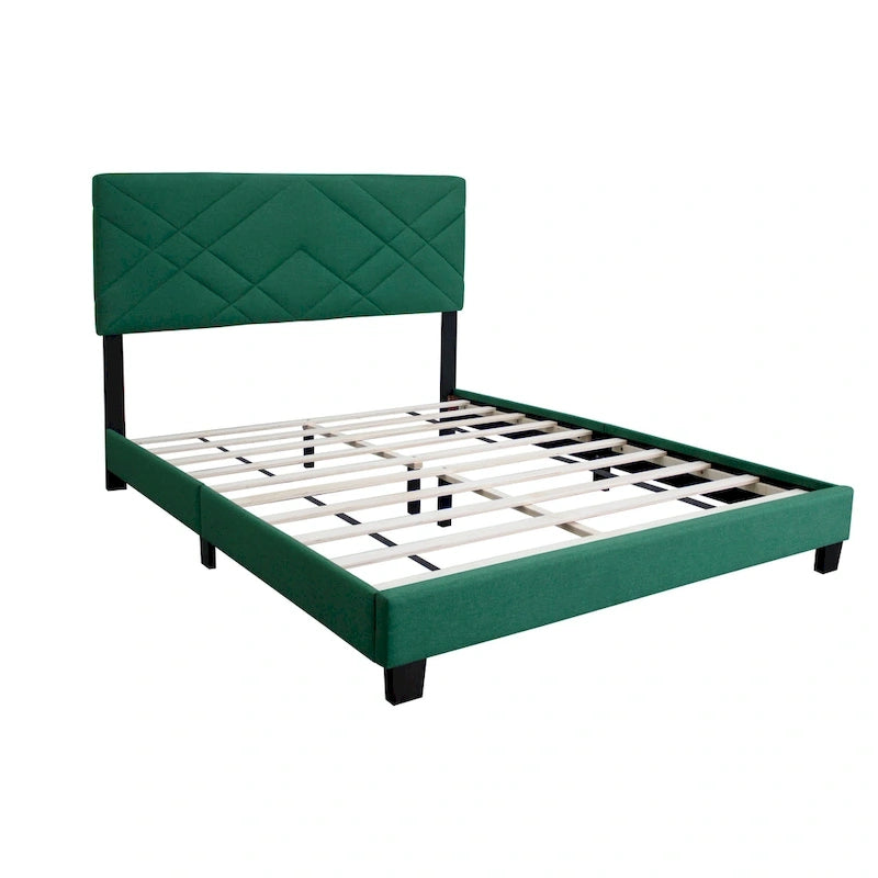 Green Queen Size Adjustable Velvet Platform Bed with Upholstered Headboard