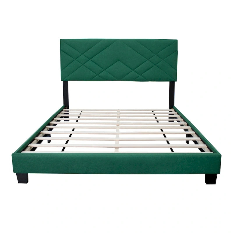 Green Queen Size Adjustable Velvet Platform Bed with Upholstered Headboard