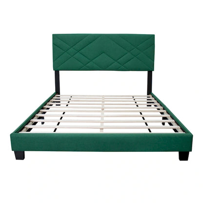 Green Queen Size Adjustable Velvet Platform Bed with Upholstered Headboard