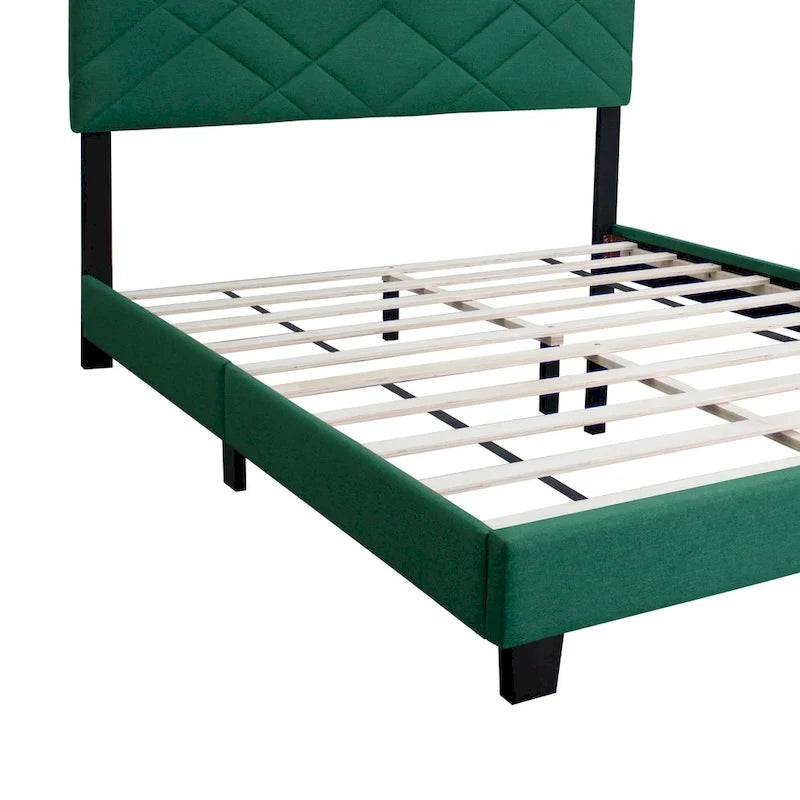 Green Queen Size Adjustable Velvet Platform Bed with Upholstered Headboard