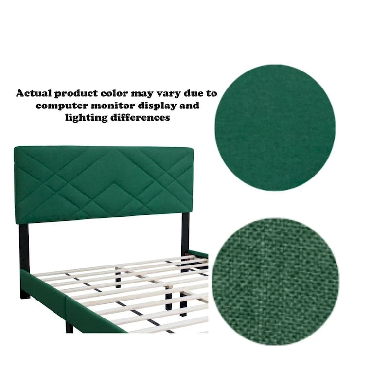 Green Queen Size Adjustable Velvet Platform Bed with Upholstered Headboard