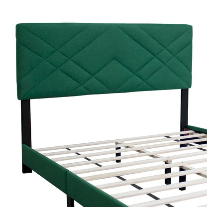 Green Queen Size Adjustable Velvet Platform Bed with Upholstered Headboard