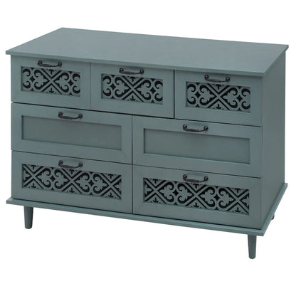Retro Style 7-Drawer Horizontal Dresser with Carved Drawers Panel and Metal handle for Bedroom, Living Room