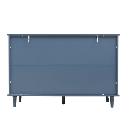 Retro Style 7-Drawer Horizontal Dresser with Carved Drawers Panel and Metal handle for Bedroom, Living Room