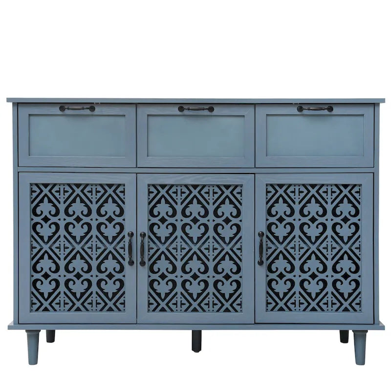 Retro Style 47.24 Horizontal Dresser with 3 Drawer and 3 Door, Carved Panel for Bedroom, Living Room