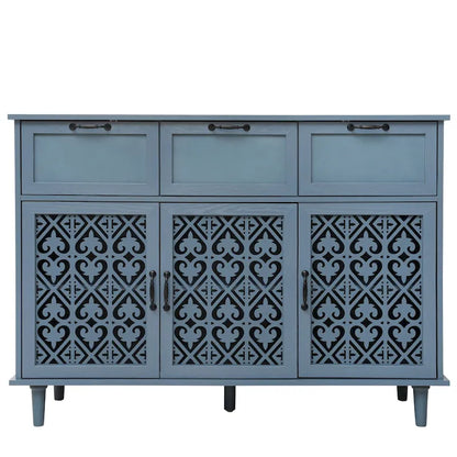 Retro Style 47.24 Horizontal Dresser with 3 Drawer and 3 Door, Carved Panel for Bedroom, Living Room