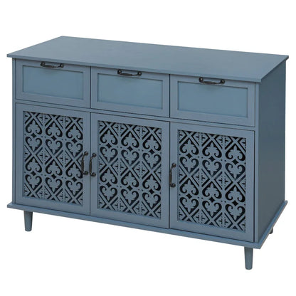 Retro Style 47.24 Horizontal Dresser with 3 Drawer and 3 Door, Carved Panel for Bedroom, Living Room