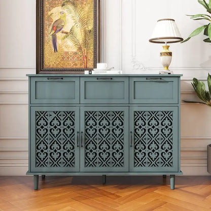 Retro Style 47.24 Horizontal Dresser with 3 Drawer and 3 Door, Carved Panel for Bedroom, Living Room
