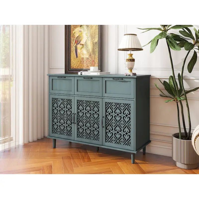 Retro Style 47.24 Horizontal Dresser with 3 Drawer and 3 Door, Carved Panel for Bedroom, Living Room