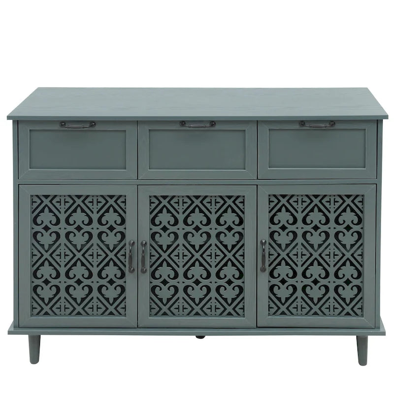 Retro Style 47.24 Horizontal Dresser with 3 Drawer and 3 Door, Carved Panel for Bedroom, Living Room