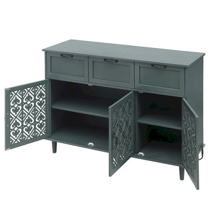 Retro Style 47.24 Horizontal Dresser with 3 Drawer and 3 Door, Carved Panel for Bedroom, Living Room