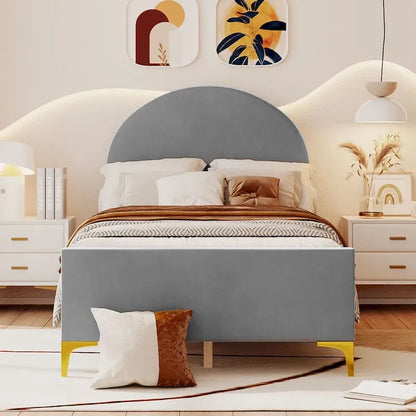 Twin Velvet Platform Bed with Semi-Circle Headboard
