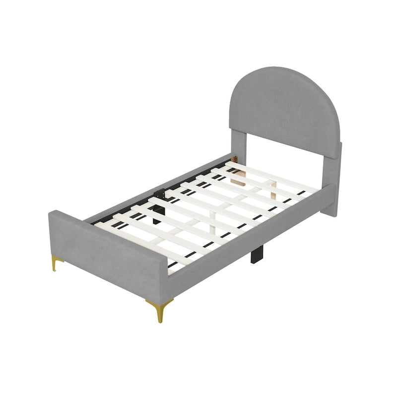 Twin Velvet Platform Bed with Semi-Circle Headboard