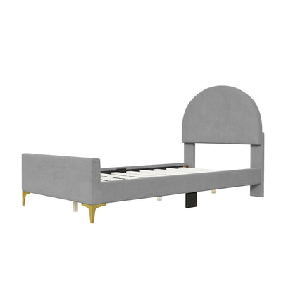 Twin Velvet Platform Bed with Semi-Circle Headboard