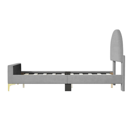 Twin Velvet Platform Bed with Semi-Circle Headboard