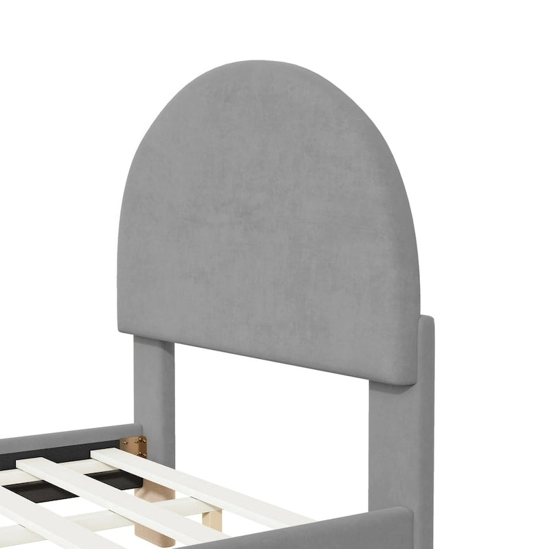 Twin Velvet Platform Bed with Semi-Circle Headboard