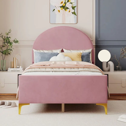 Twin Velvet Platform Bed with Semi-Circle Headboard