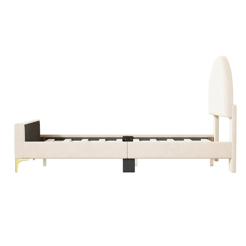 Twin Velvet Platform Bed with Semi-Circle Headboard